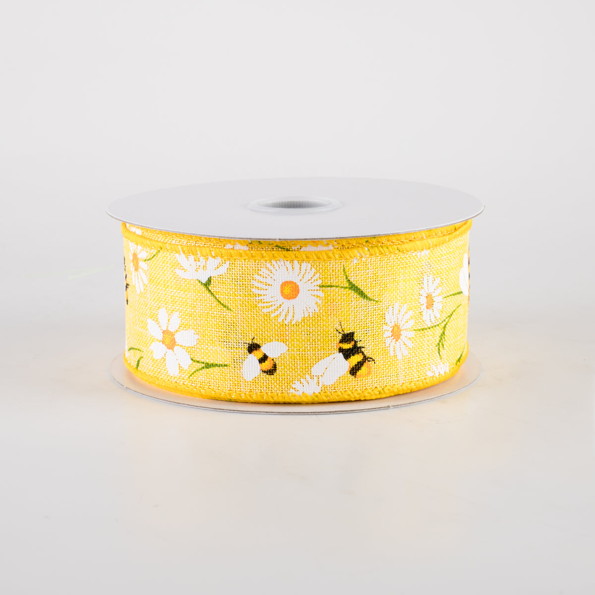 1.5" Linen Daisies & Bumblebees Ribbon: Yellow (10 Yards) Item Number: 42416-09-02