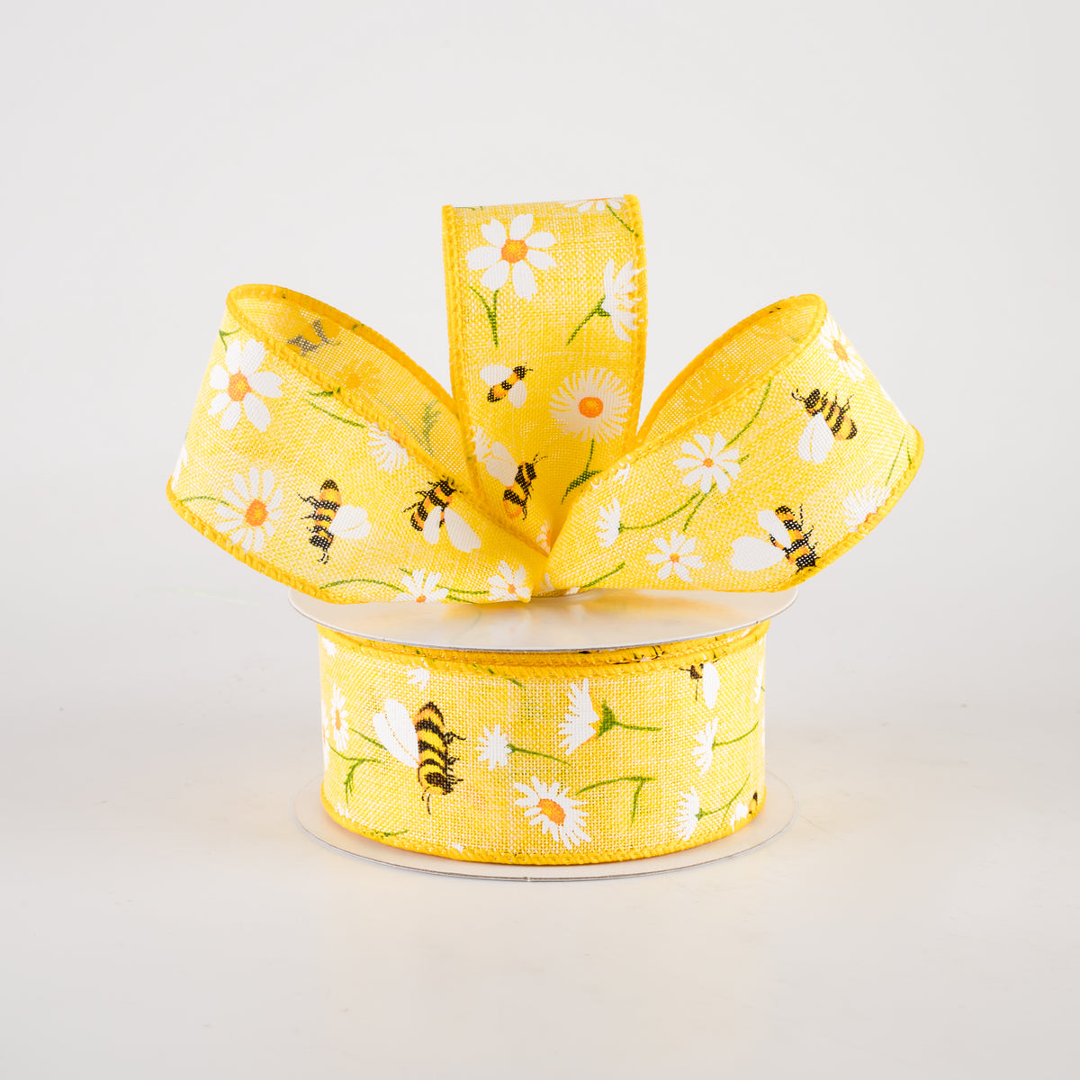 1.5" Linen Daisies & Bumblebees Ribbon: Yellow (10 Yards) Lifestyle Photo