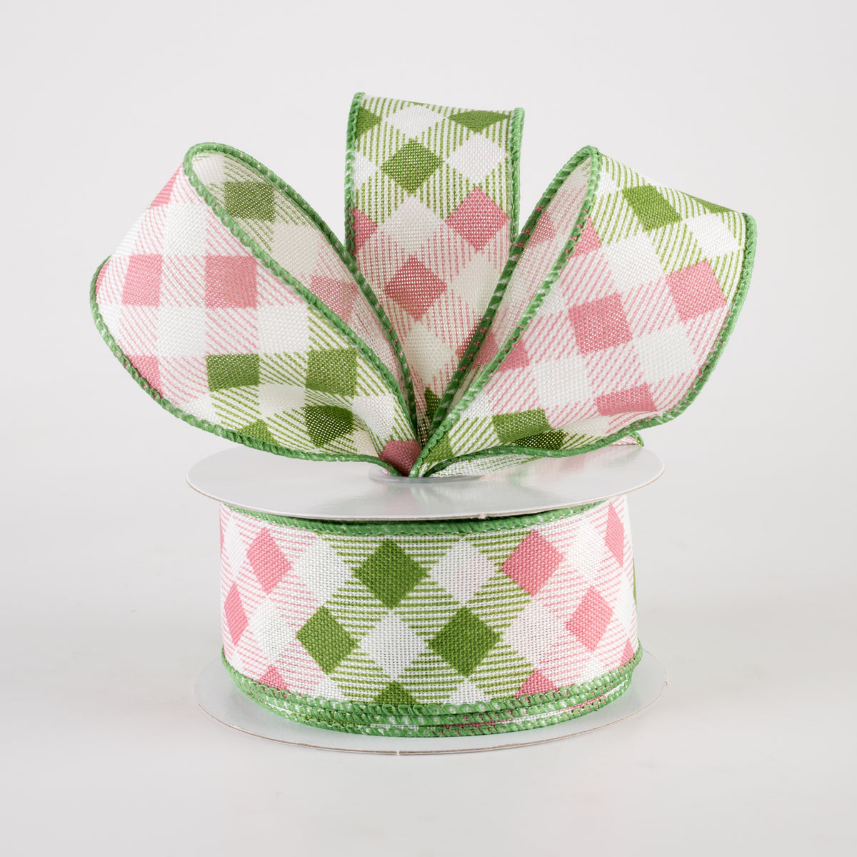 1.5" Linen Diamond Ombré Check Ribbon: Ivory, Sage, Pink (10 Yards) Lifestyle Photo