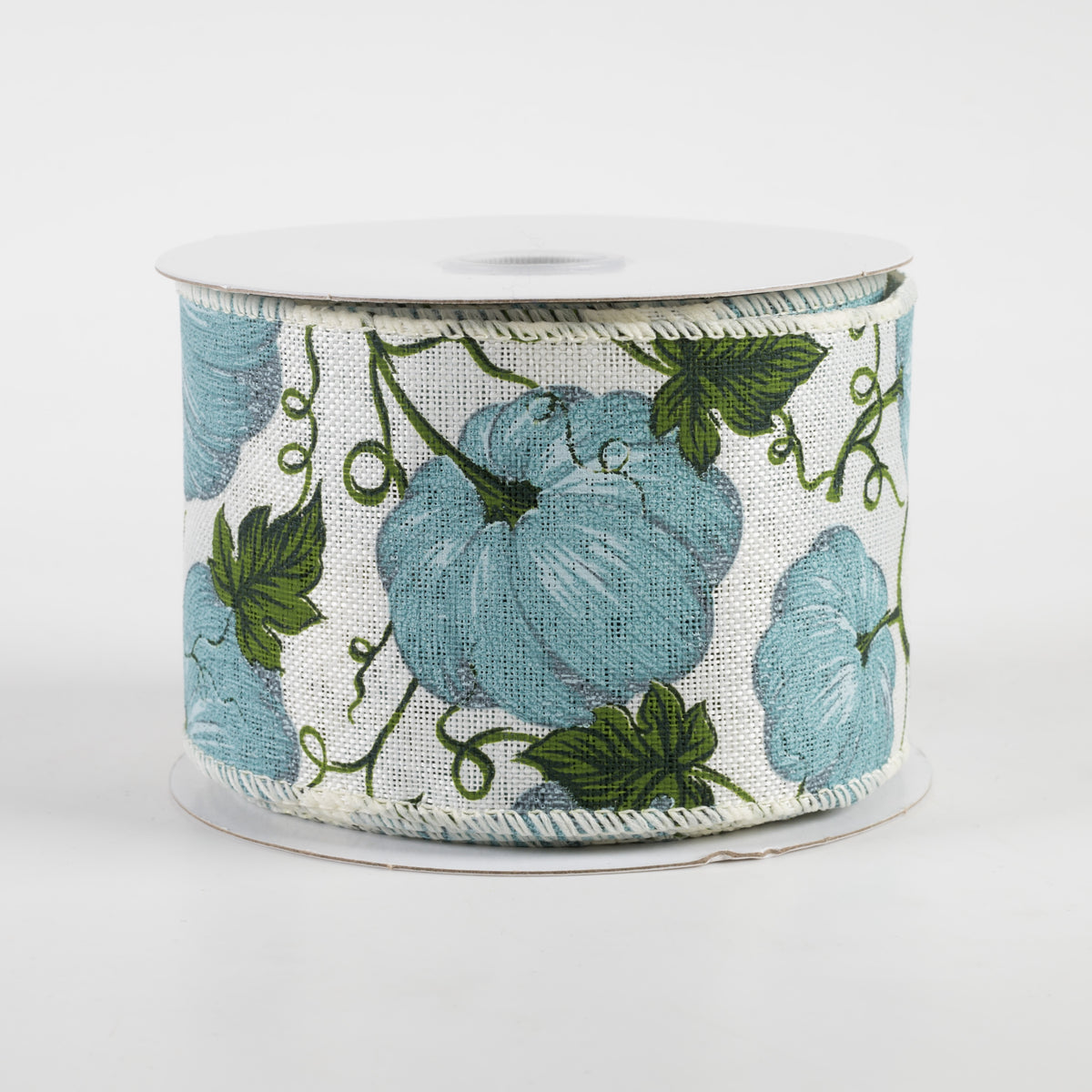 2.5" Linen Dusty Blue Pumpkin Ribbon: White (10 Yards)
