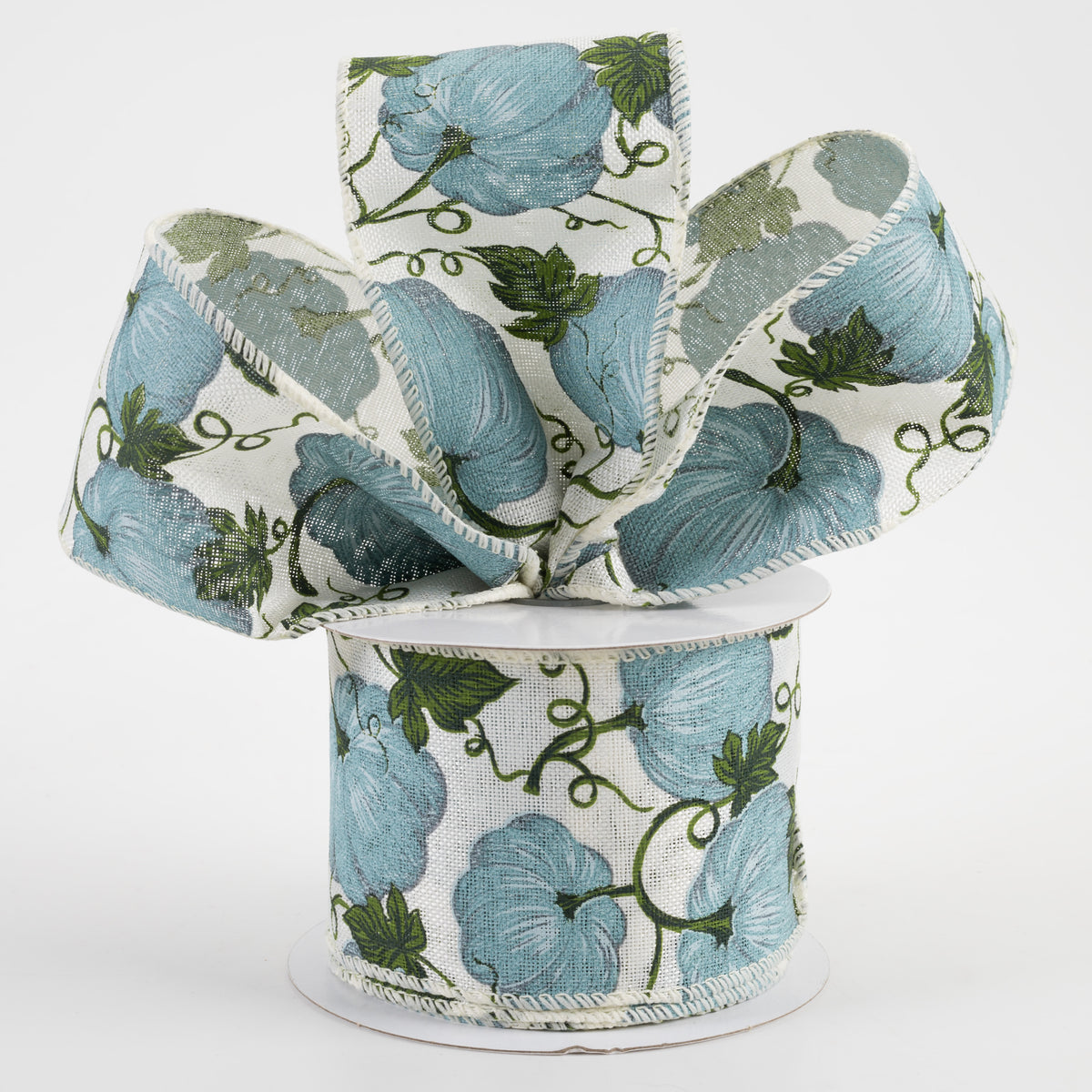 2.5" Linen Dusty Blue Pumpkin Ribbon: White (10 Yards) Lifestyle Photo