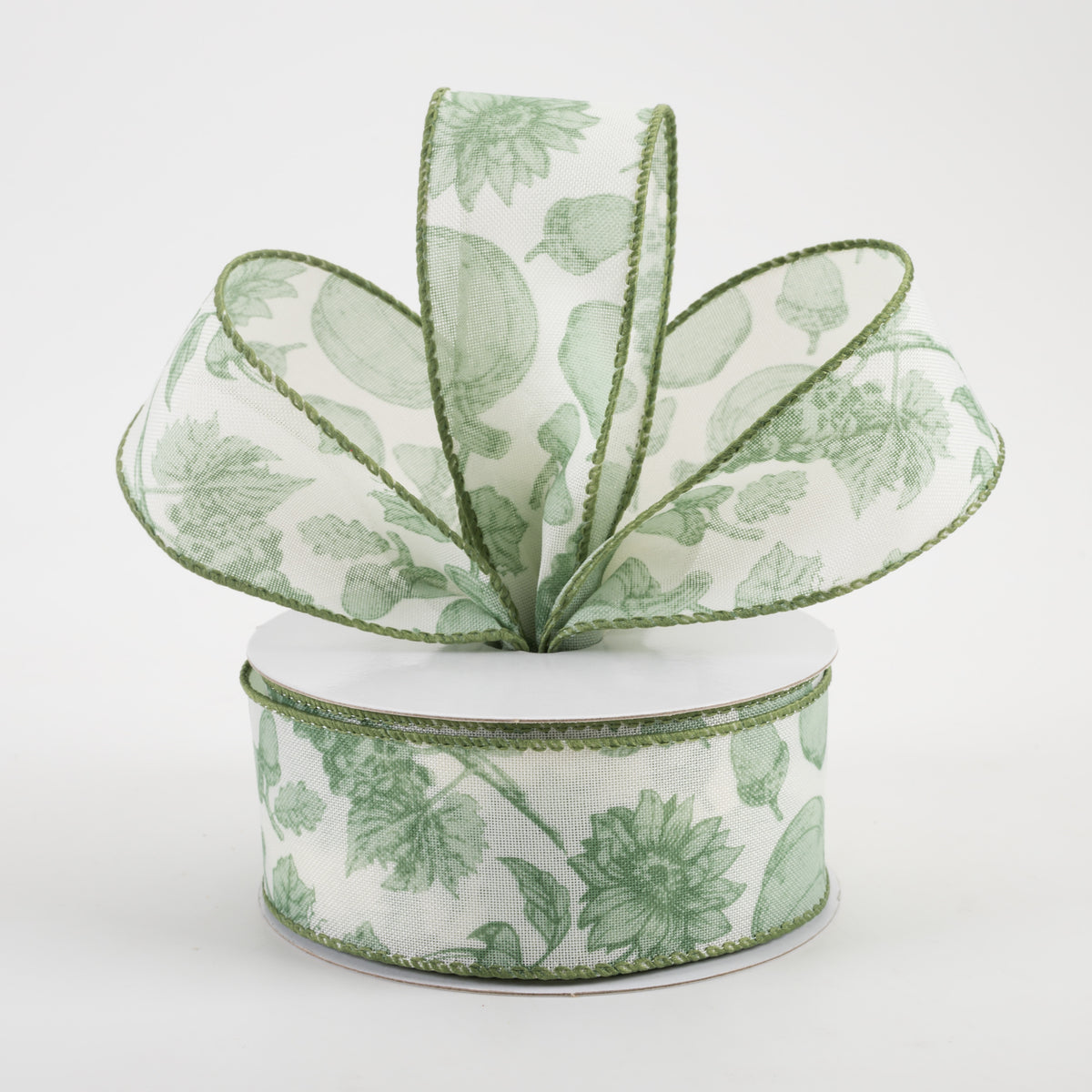 1.5" Linen Fall Toile Ribbon: Green on Cream (10 Yards) Lifestyle Photo