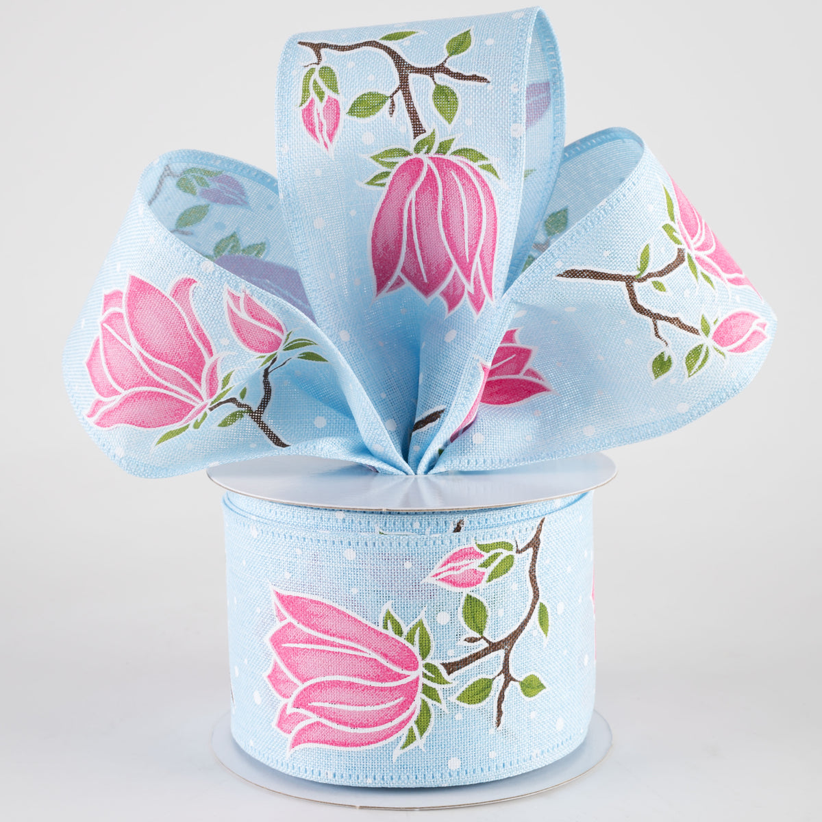 2.5" Linen Giant Tulips Ribbon: Light Blue (10 Yards) Lifestyle Photo