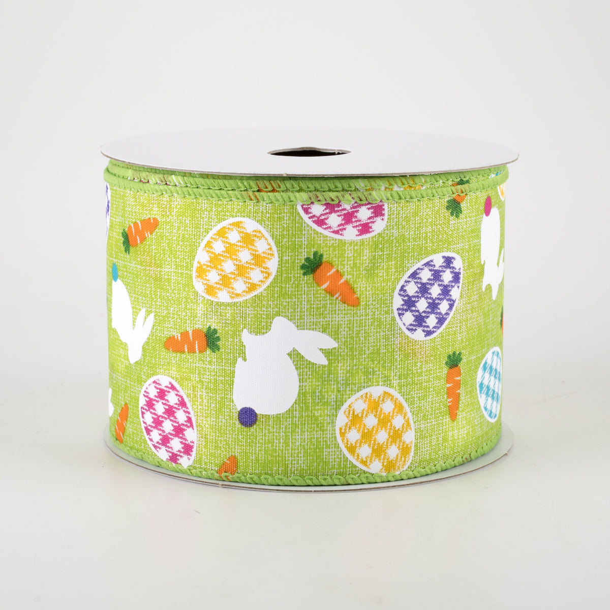 2.5" Linen Gingham Eggs and Bunnies Ribbon: Lime (10 Yards) Item Number: 31217-40-09
