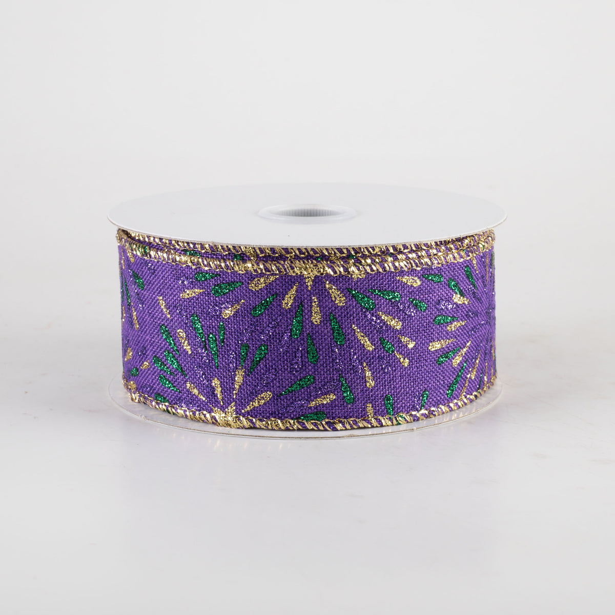 1.5" Linen Glittered Starbusts Ribbon: Mardi Gras (10 Yards) Item Number: 72426-09-48