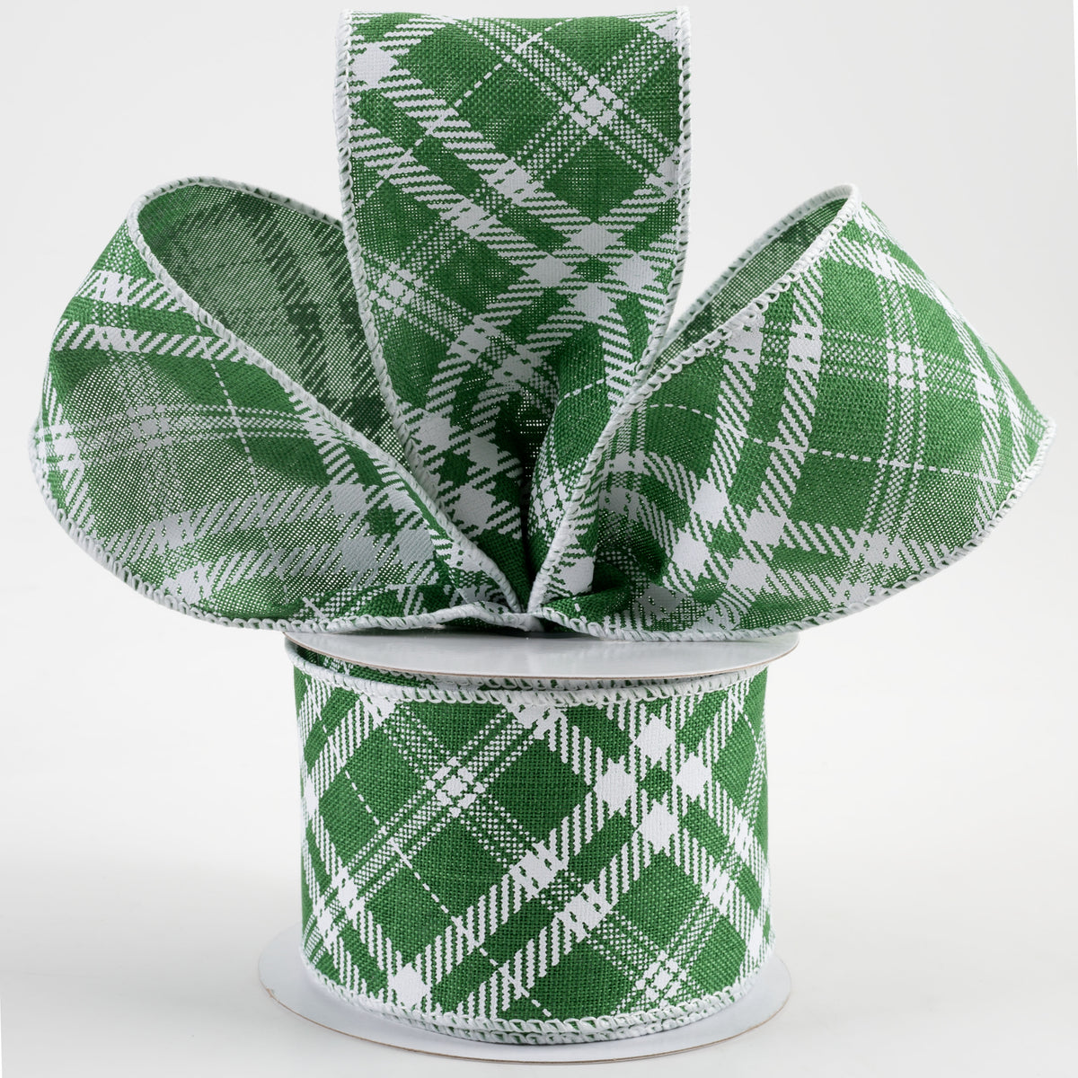 2.5" Linen Hazel Diagonal Plaid Ribbon: Green (10 Yards) Lifestyle Photo