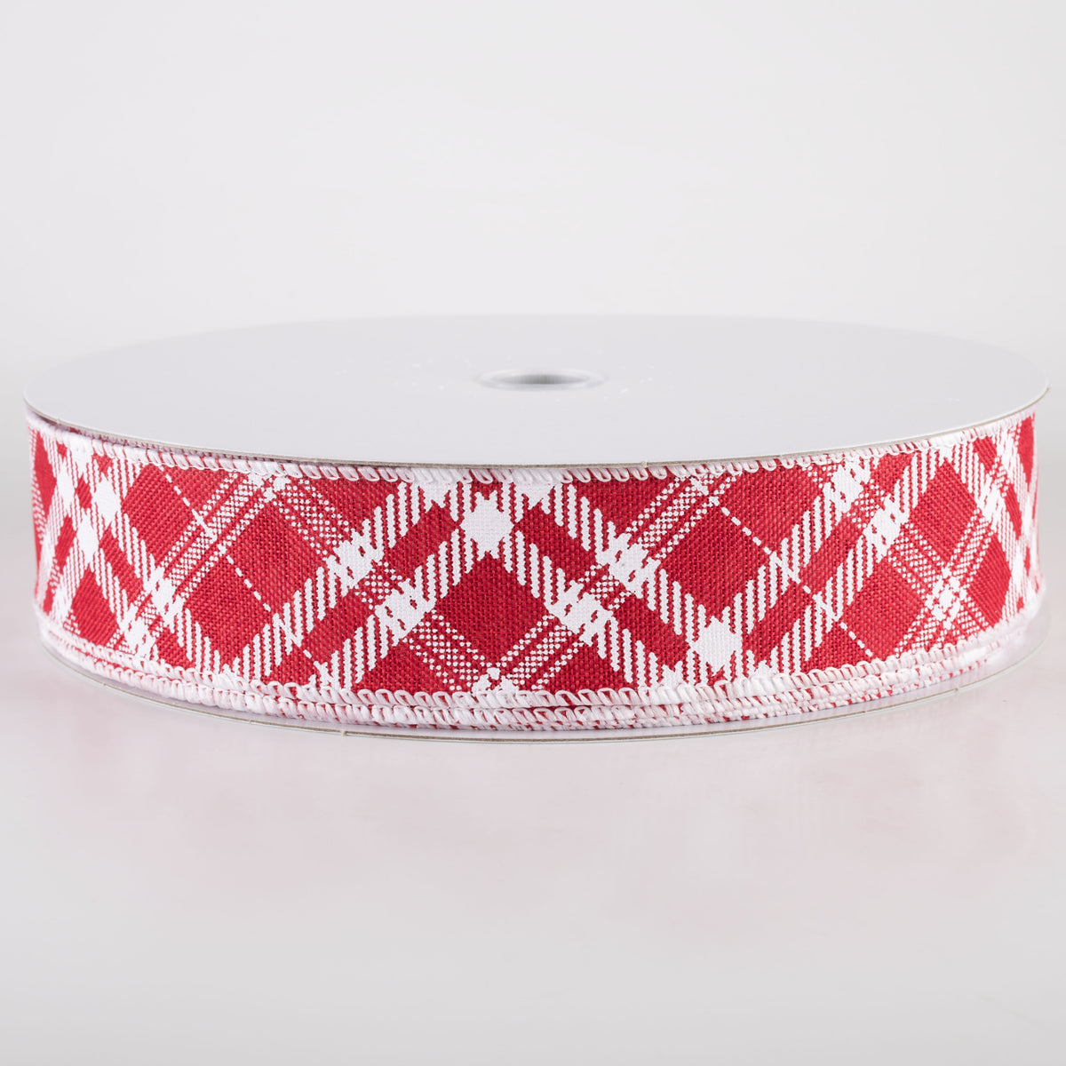 1.5" Linen Hazel Diagonal Plaid Ribbon: Red (50 Yards) Item Number: 871-09-343