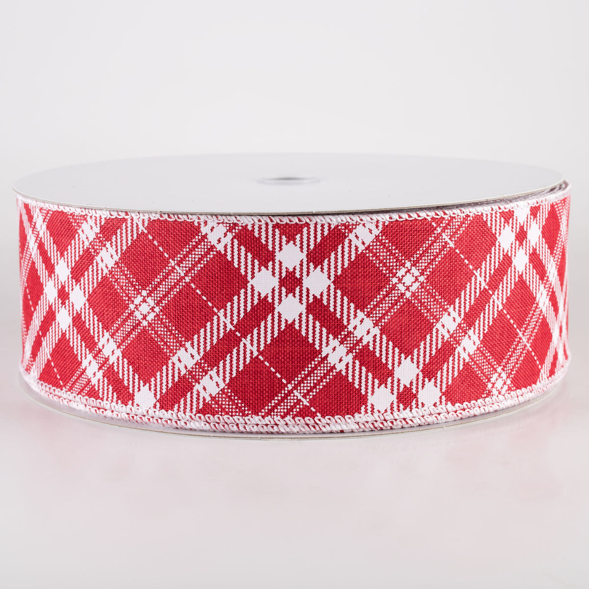 2.5" Linen Hazel Diagonal Plaid Ribbon: Red (50 Yards) Lifestyle Photo
