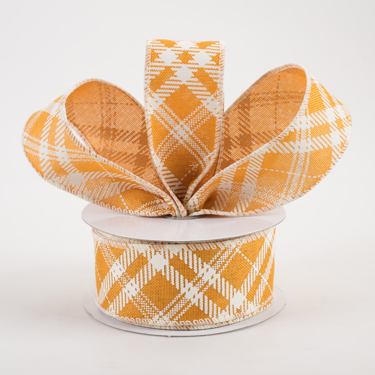 1.5" Linen Hazel Diagonal Plaid Ribbon: Sunflower Yellow (10 Yards) Lifestyle Photo