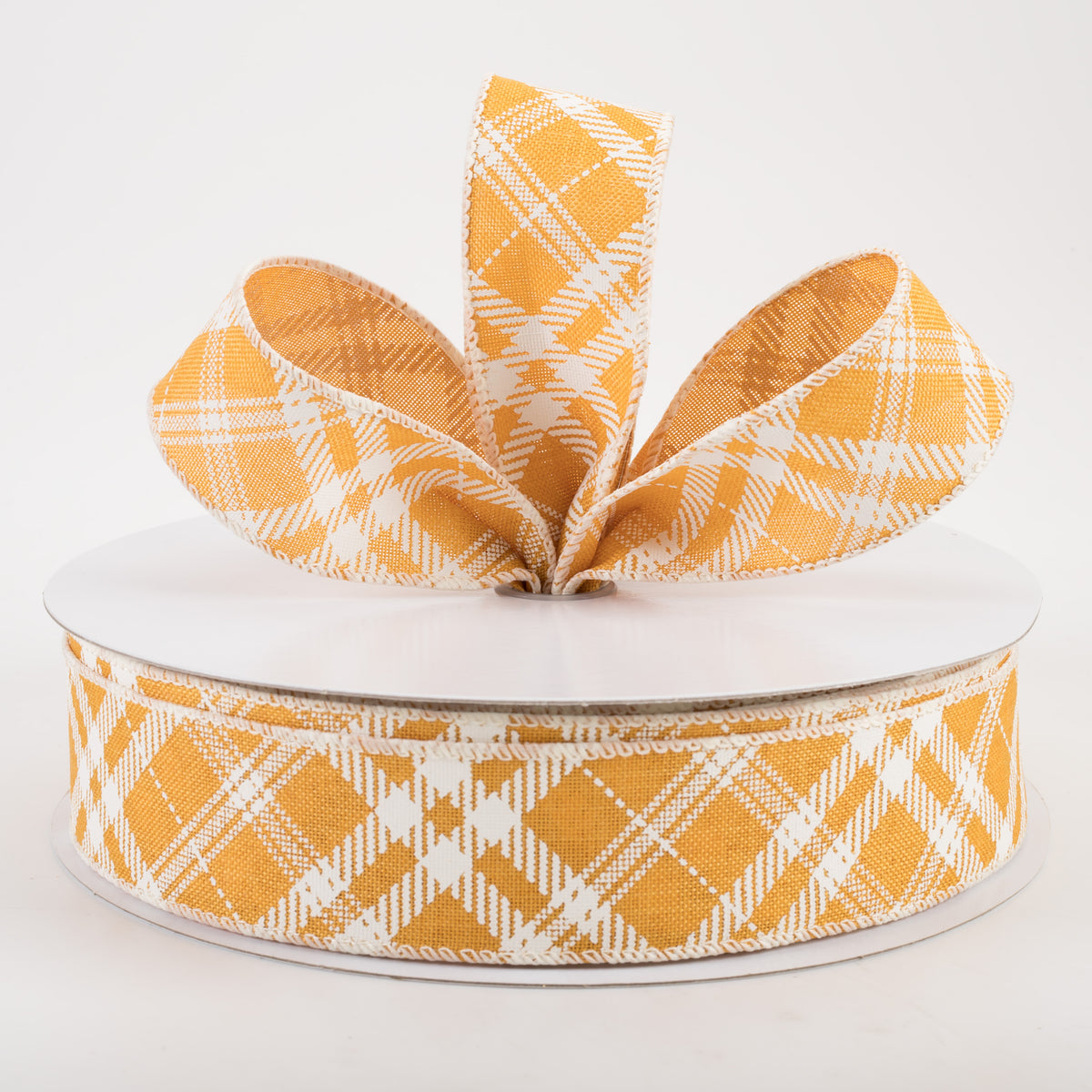 1.5" Linen Hazel Diagonal Plaid Ribbon: Sunflower Yellow (50 Yards) Lifestyle Photo