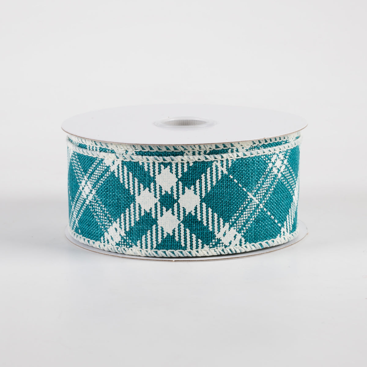 1.5" Linen Hazel Diagonal Plaid Ribbon: Teal Blue (10 Yards)