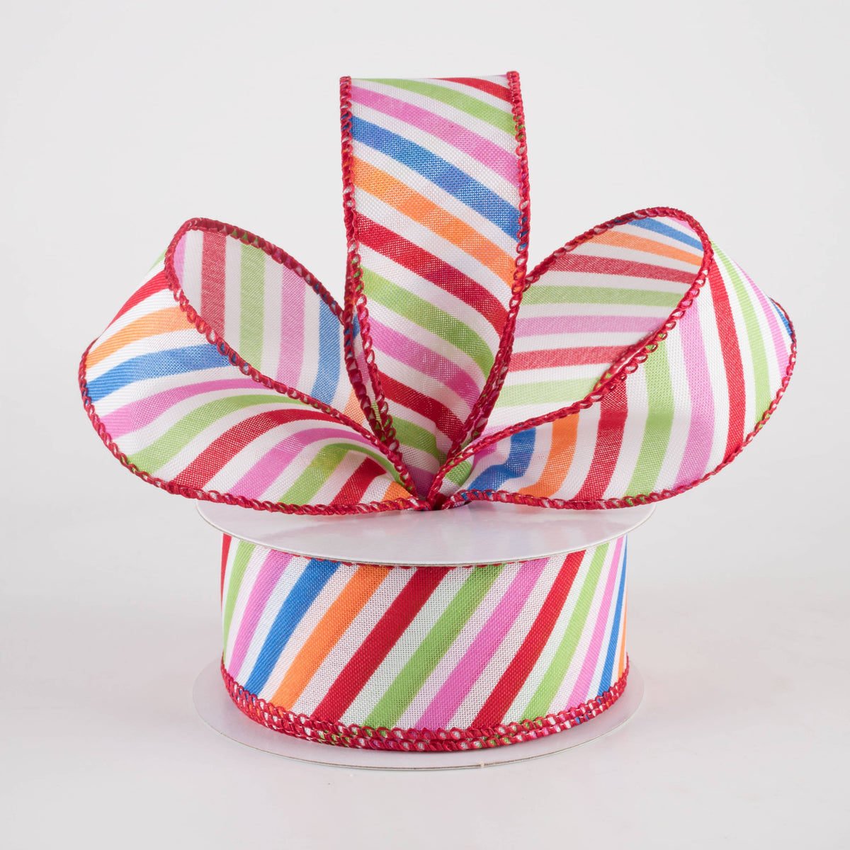 1.5" Linen Multicolor Candy Diagonal Stripe Ribbon (10 Yards) Lifestyle Photo