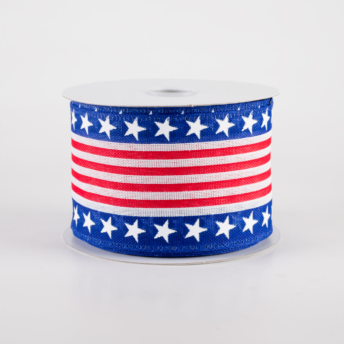 2.5" Linen Patriotic Stars & Cabana Stripes Ribbon: White (10 Yards) Item Number: 46401-40-01