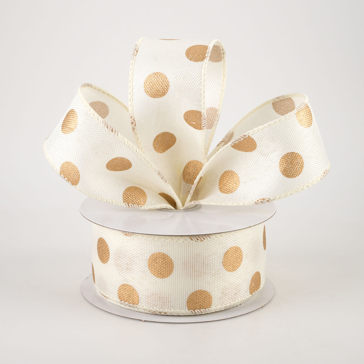 1.5" Linen Polka Dot Ribbon: Old Gold on Ivory (10 Yards) Lifestyle Photo