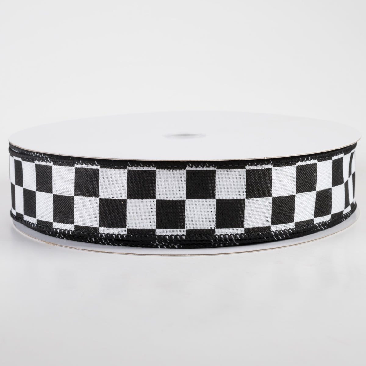1.5" Linen Race Check Ribbon: Black & White (50 Yards)
