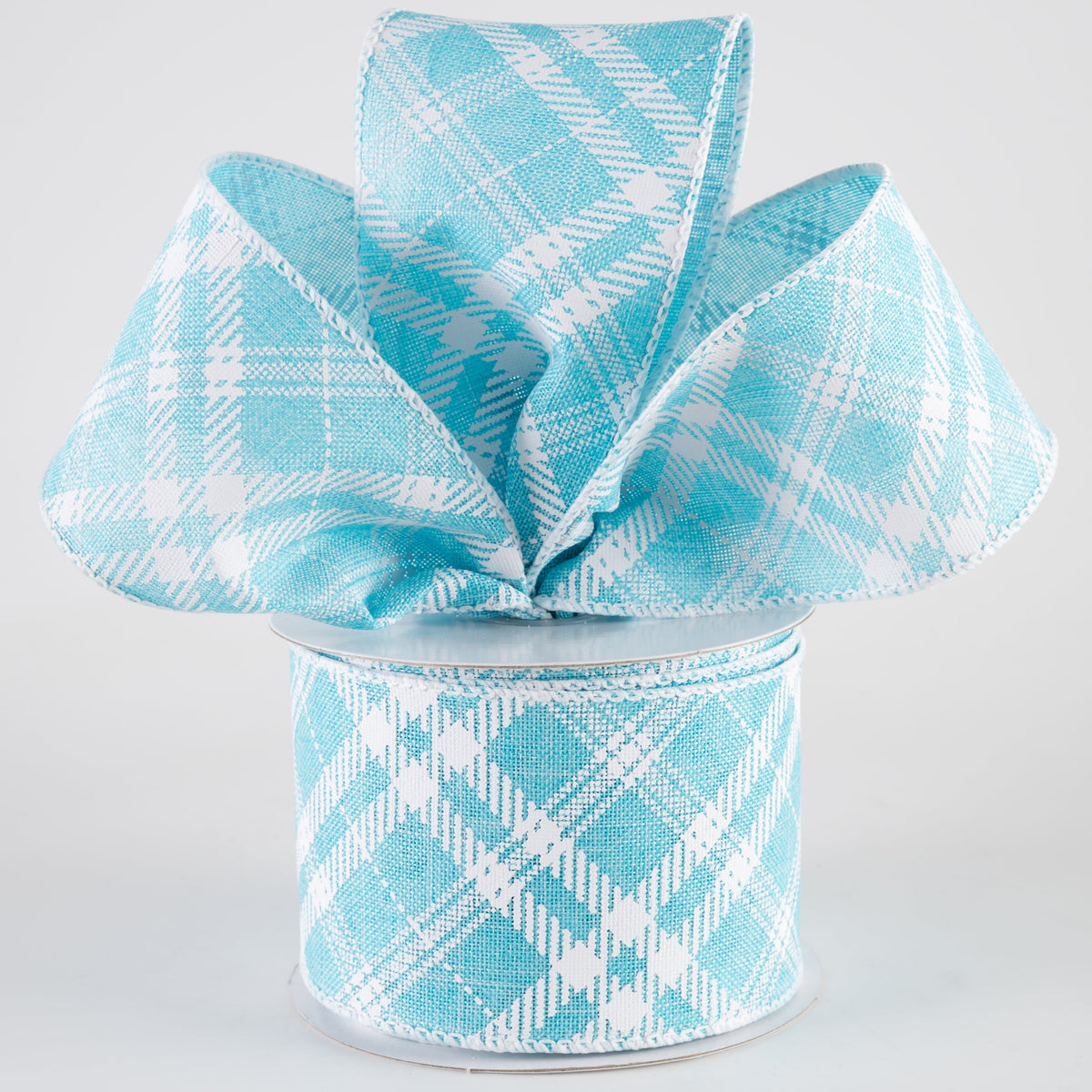 2.5" Linen Sandra Diagonal Plaid Ribbon: Aqua Blue (10 Yards) Lifestyle Photo