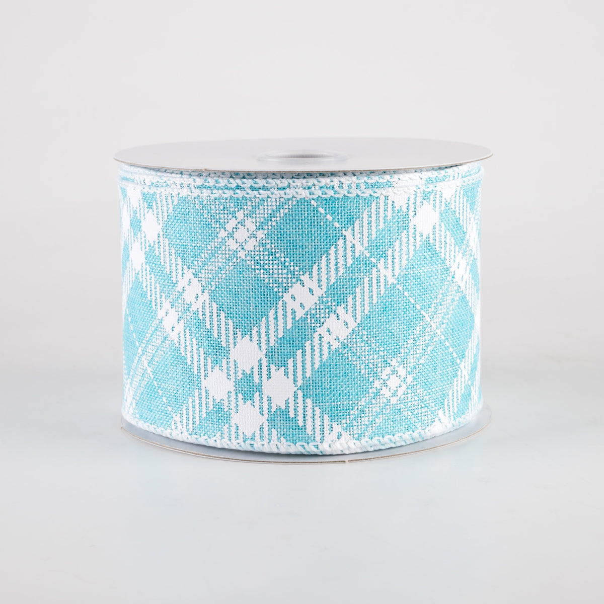 2.5" Linen Sandra Diagonal Plaid Ribbon: Aqua Blue (10 Yards) Item Number: 41342-40-45