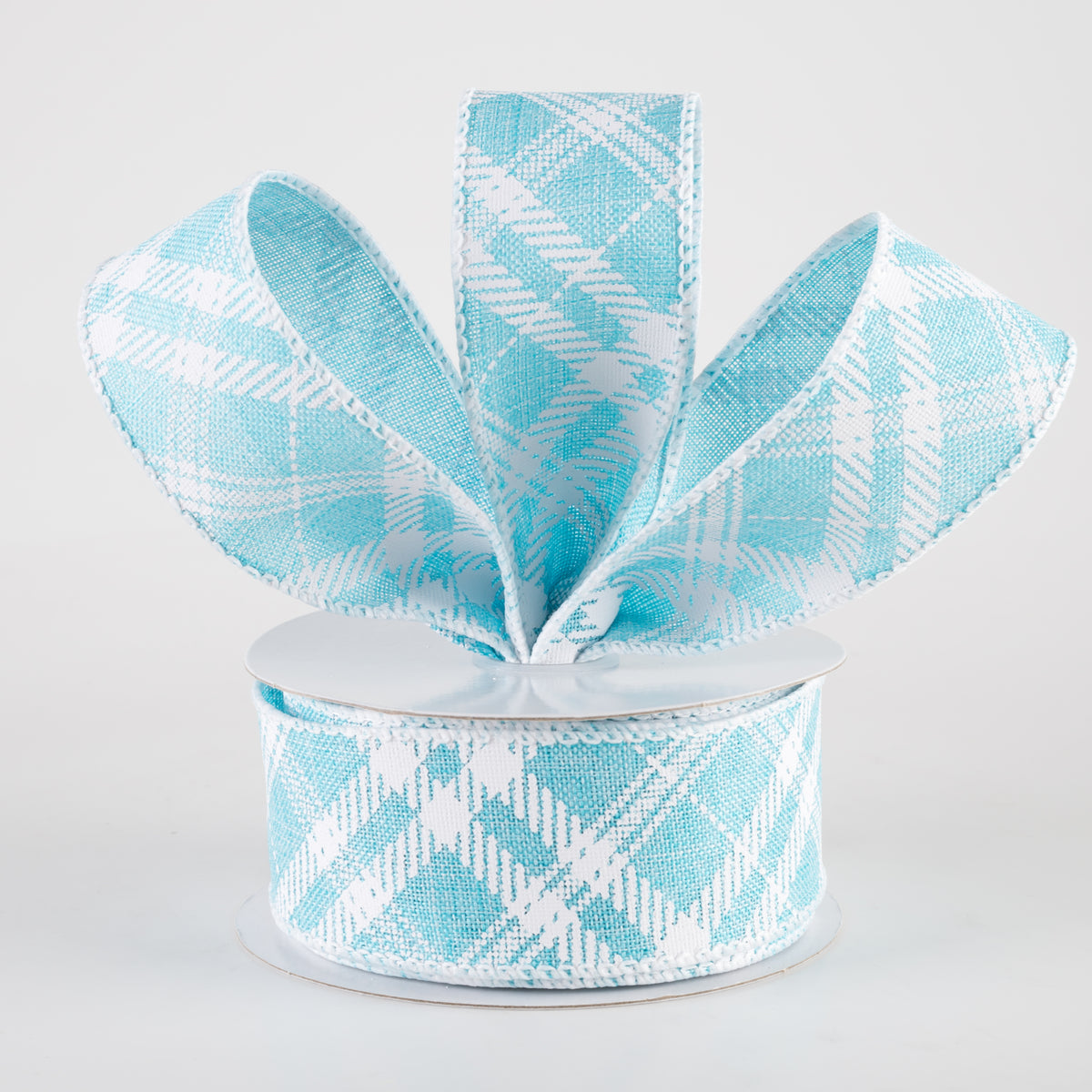 1.5" Linen Sandra Diagonal Plaid Ribbon: Aqua (10 Yards) Lifestyle Photo