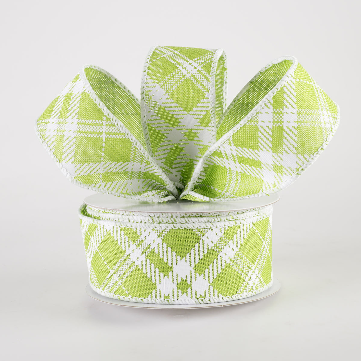 1.5" Linen Sandra Diagonal Plaid Ribbon: Lime Green (10 Yards) Lifestyle Photo