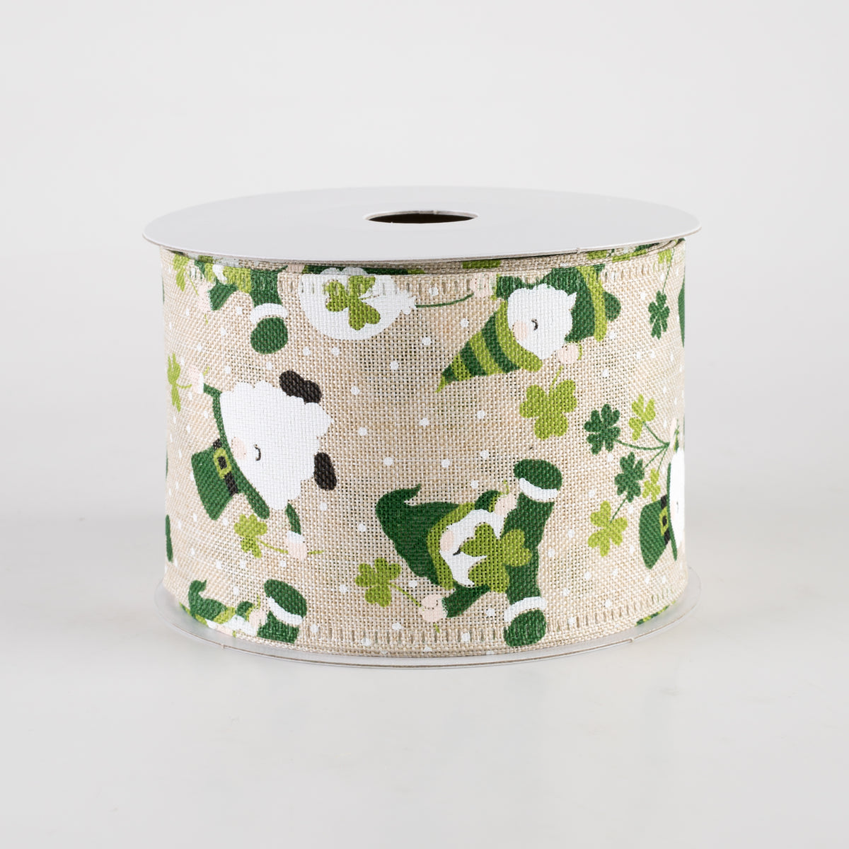 2.5" Linen St. Pat Leprechaun Gnomes Ribbon: Natural (10 Yards) Item Number: 25401-40-17