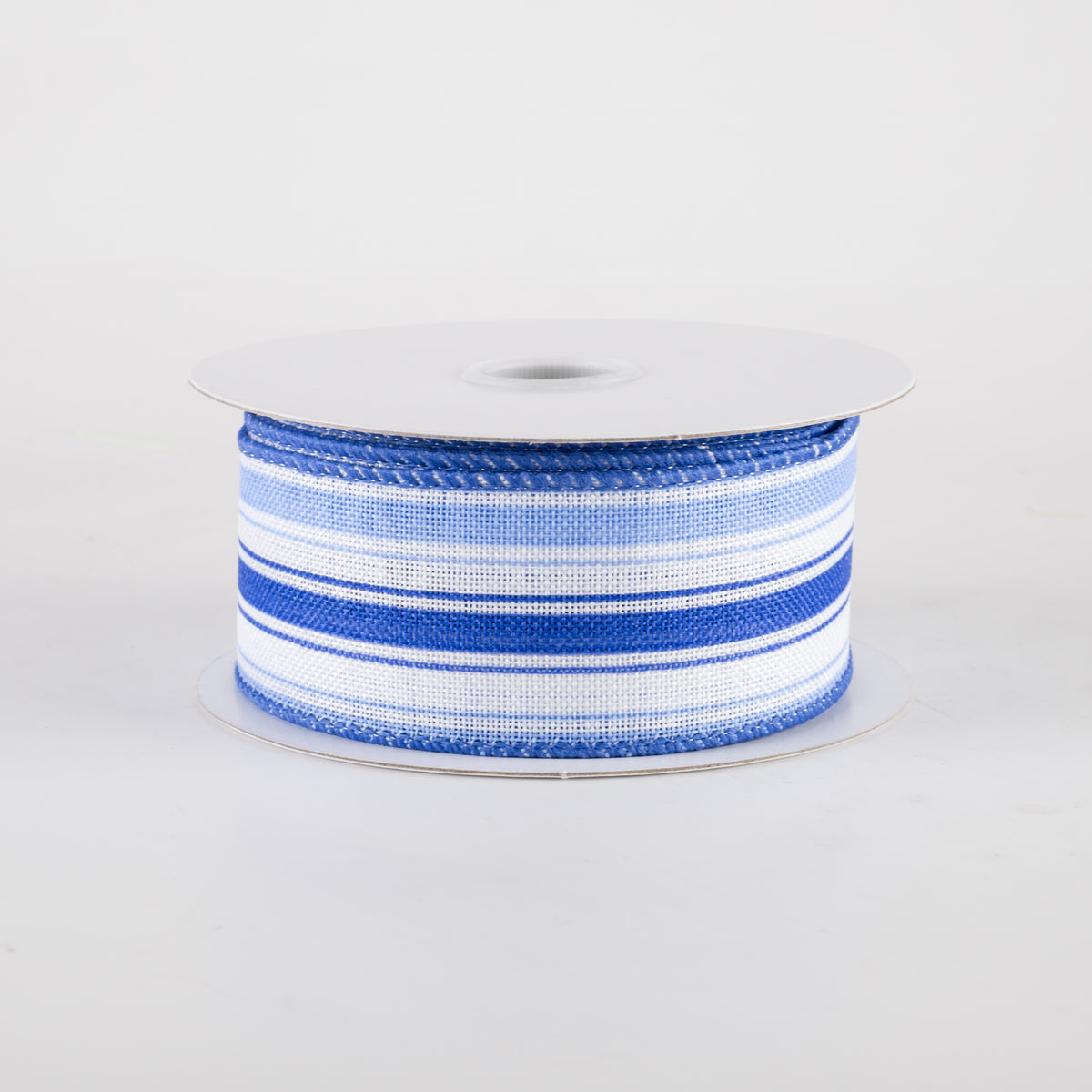 1.5" Linen Ticking Stripes Ribbon: White, Periwinkle, Blue (10 Yards)