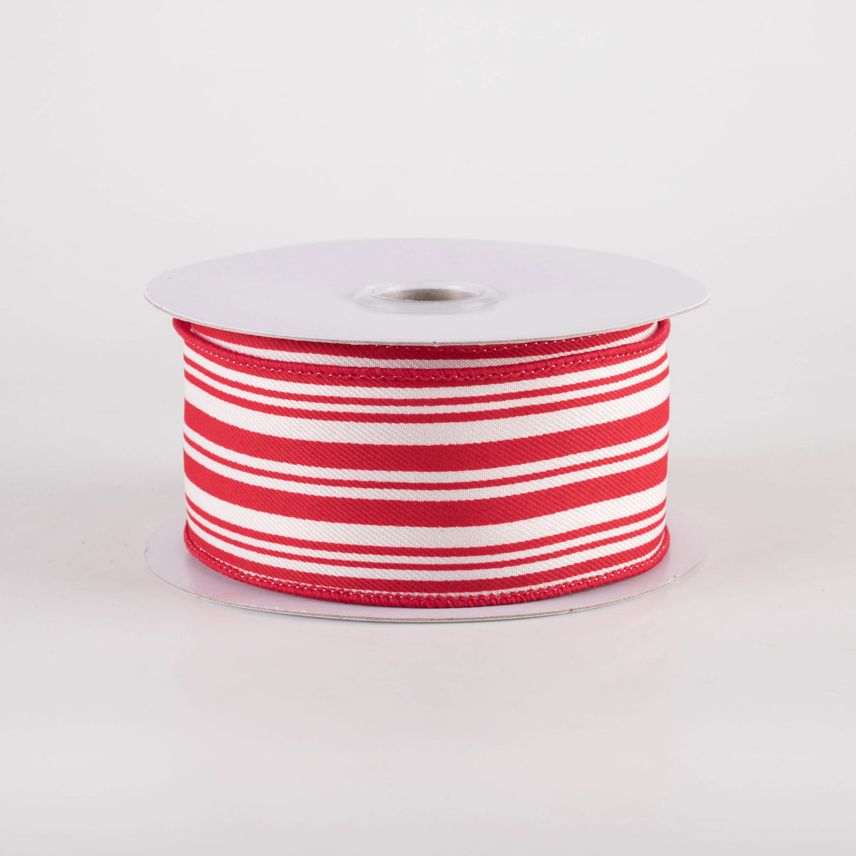1.5" Linen Varied Vertical Stripes Ribbon: Red & Ivory (10 Yards) Item Number: 78242-09-12
