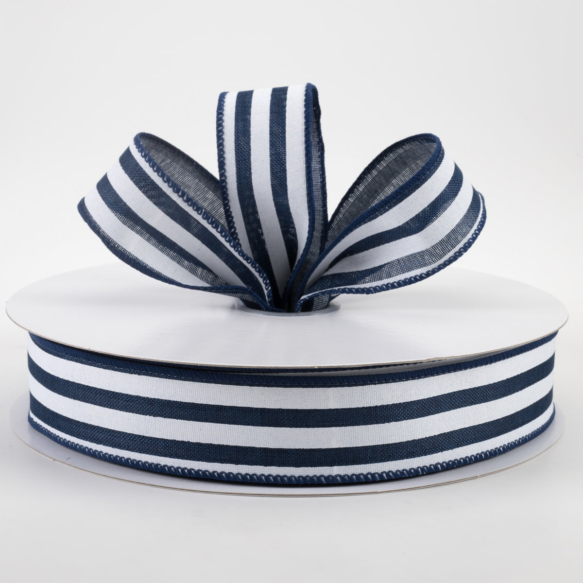 1.5" Linen Wide Cabana Stripes Ribbon: Navy & White (50 Yards) Lifestyle Photo
