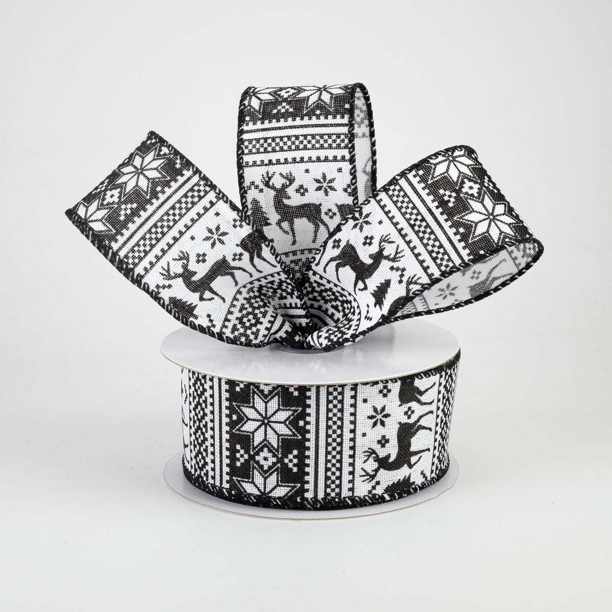 1.5" Lodge Sweater Print Ribbon: Black & White (10 Yards) Lifestyle Photo