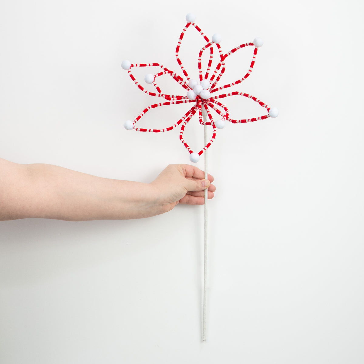 22" Loop Poinsettia Stem: Red & White detail photo 3