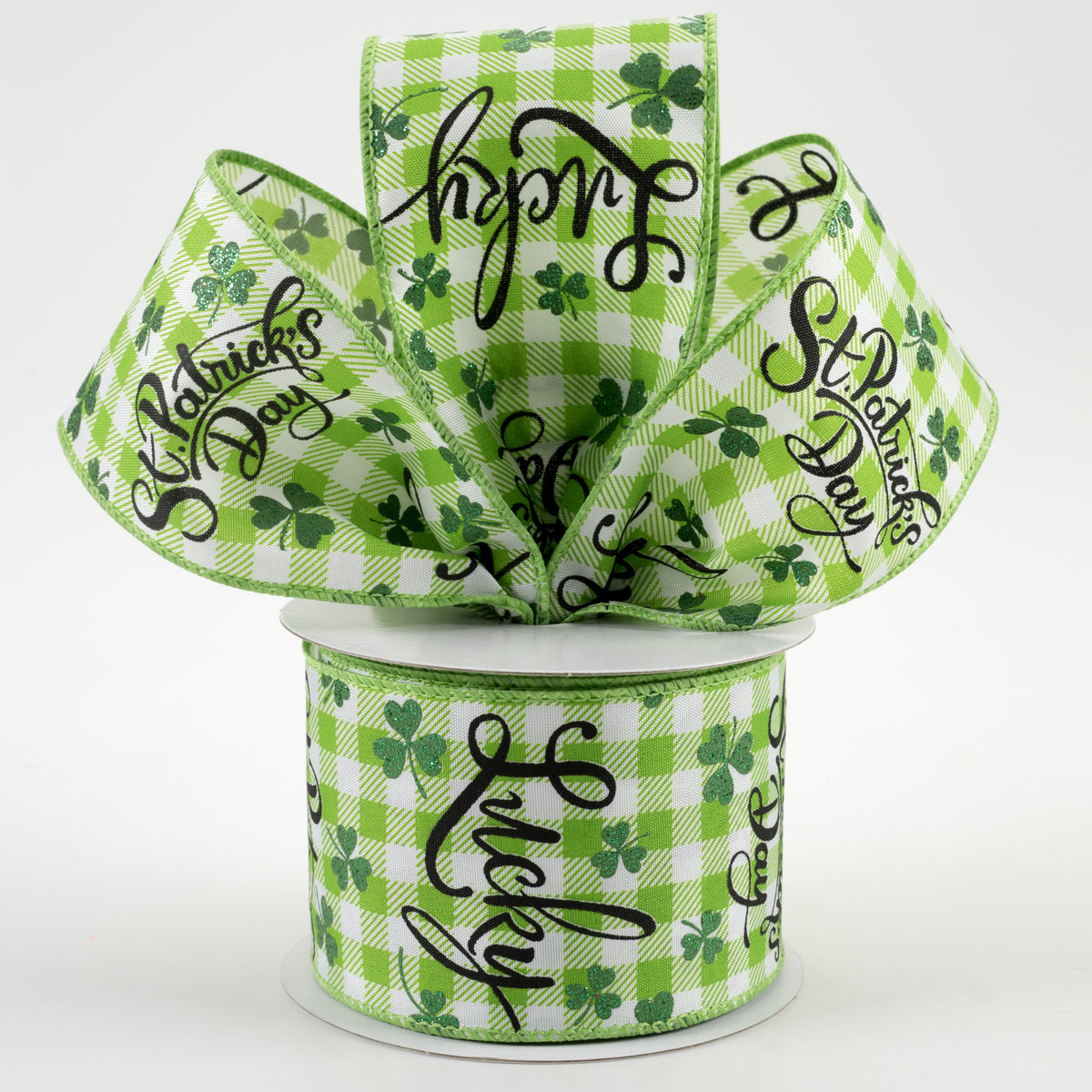 2.5" Lucky St. Pat Gingham Satin Ribbon: Lime & White (10 Yards) Lifestyle Photo
