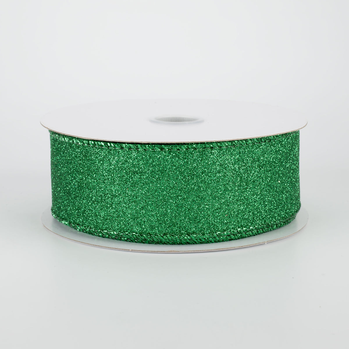 1.5" Lustrous All Flat Glitter Ribbon: Emerald Green (10 Yards)