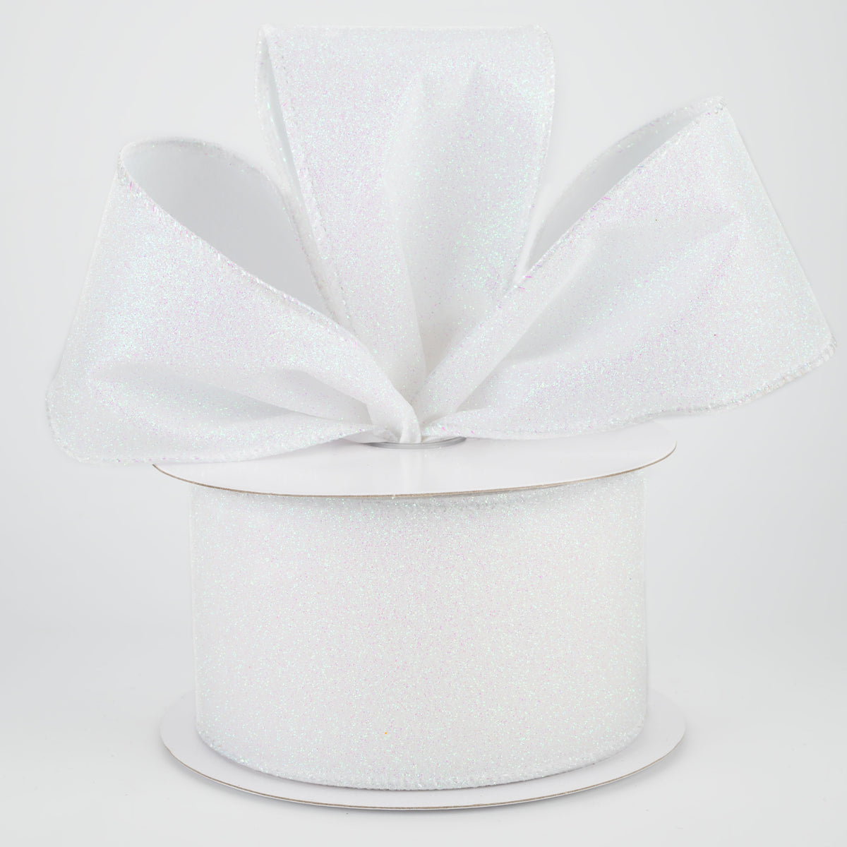 2.5" Lustrous All Flat Glitter Ribbon: Iridescent White (10 Yards) Lifestyle Photo