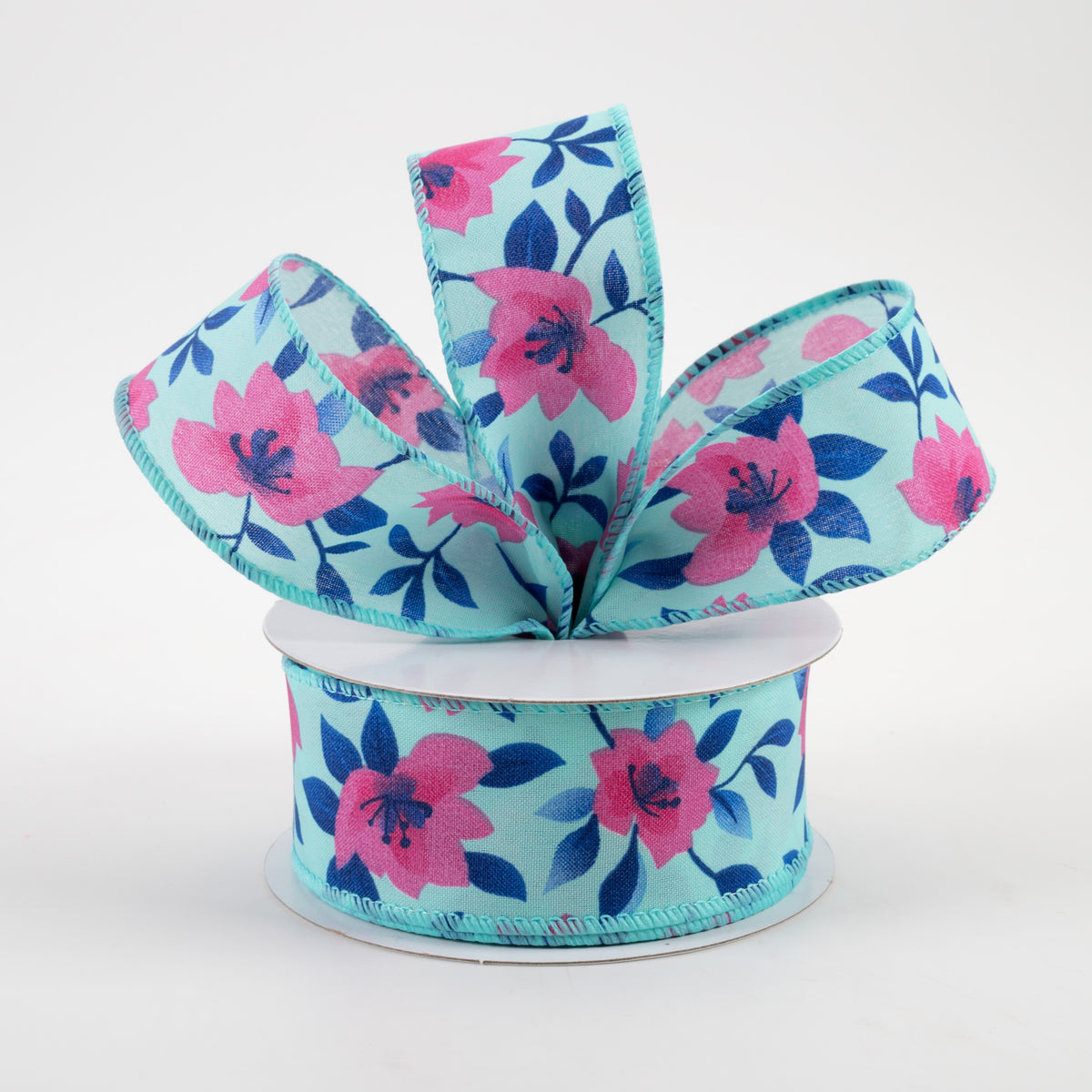 1.5" Magnolias Satin Ribbon: Aqua & Fuchsia (10 Yards) Lifestyle Photo