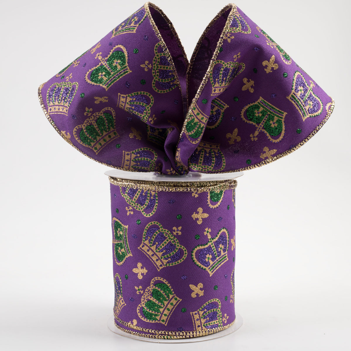 4" Mardi Gras Crowns Ribbon: Purple (10 Yards) Lifestyle Photo