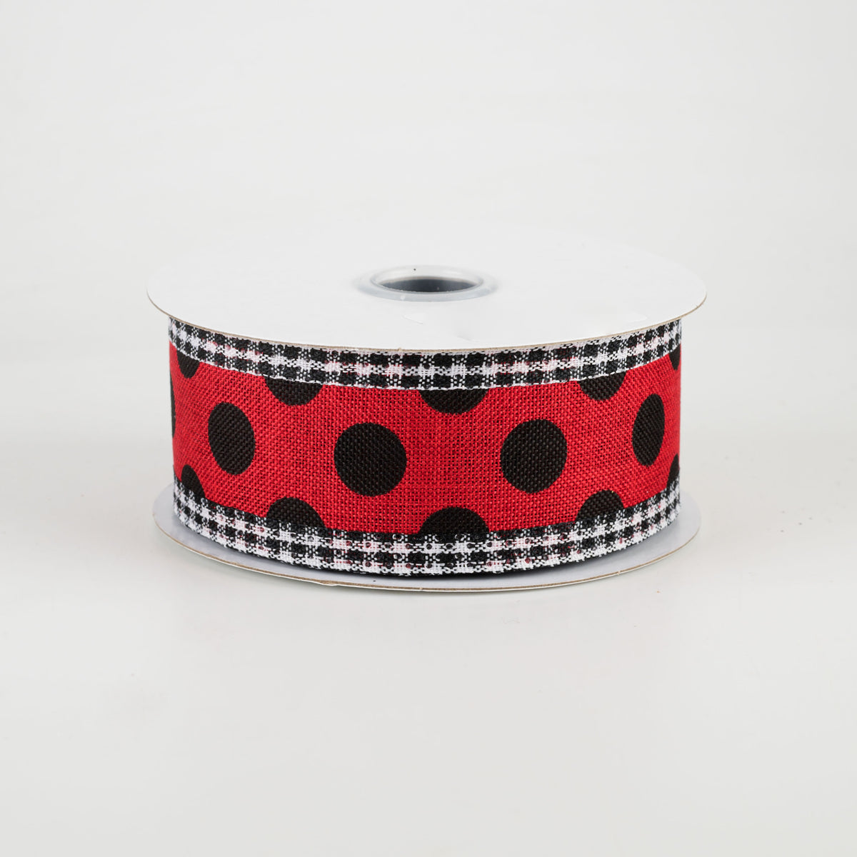 1.5" Medium Polka Dot Gingham Edge Ribbon: Red & Black (10 Yards)