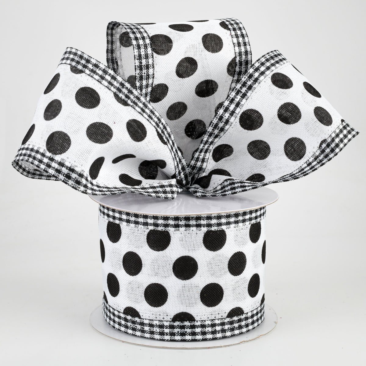 2.5" Medium Polka Dot Gingham Edge Ribbon: White & Black (10 Yards) Lifestyle Photo