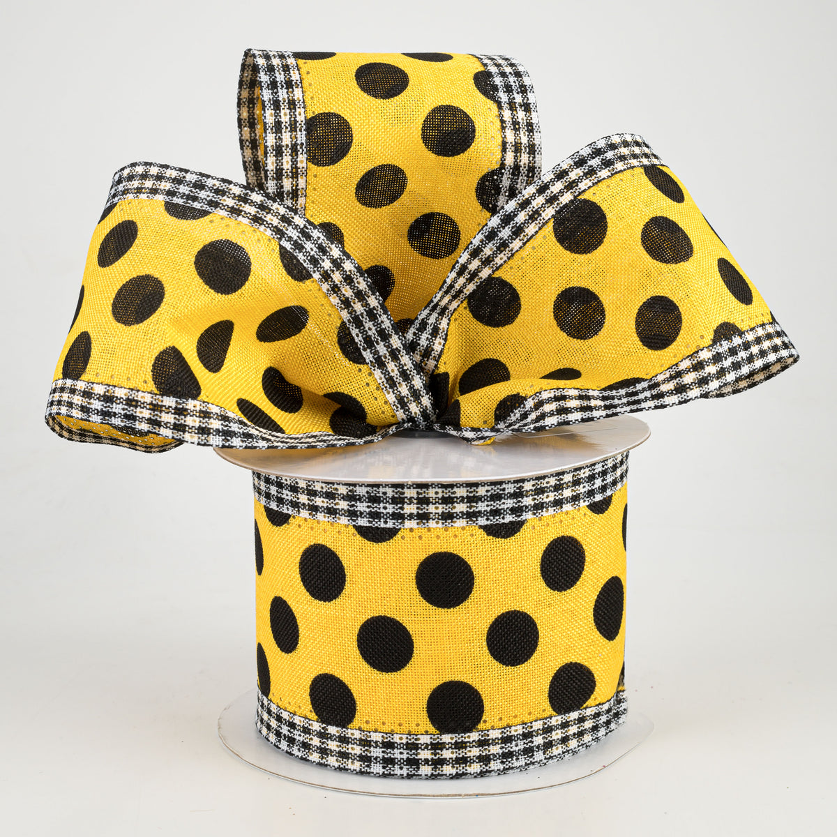 2.5" Medium Polka Dot Gingham Edge Ribbon: Yellow & Black (10 Yards) Lifestyle Photo