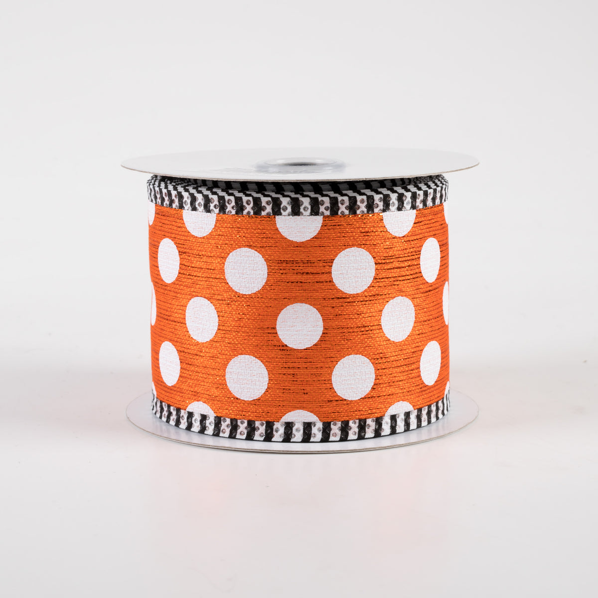 2.5" Medium Polka Dot Stripe Edge Ribbon: Orange & White (10 Yards)