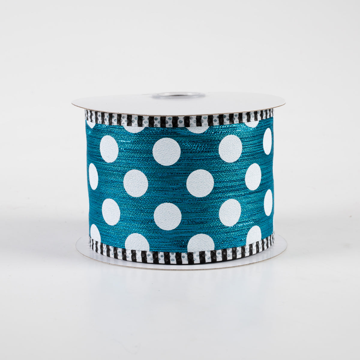 2.5" Medium Polka Dot Stripe Edge Ribbon: Peacock & White (10 Yards)
