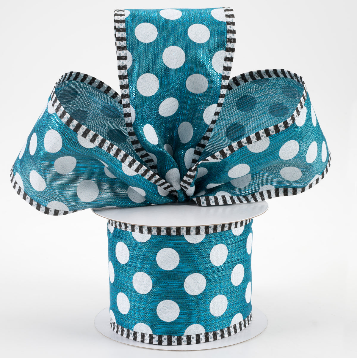 2.5" Medium Polka Dot Stripe Edge Ribbon: Peacock & White (10 Yards) Lifestyle Photo