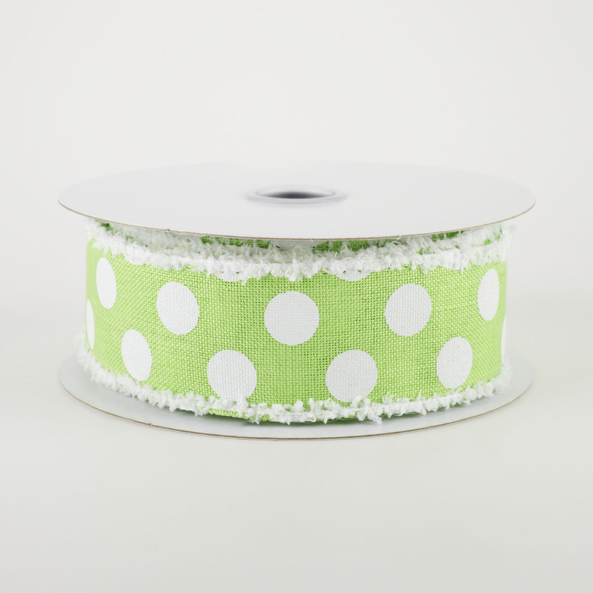 1.5" Medium Polka Dots Fuzzy Edge Ribbon: Bright Green & White (10 Yards)