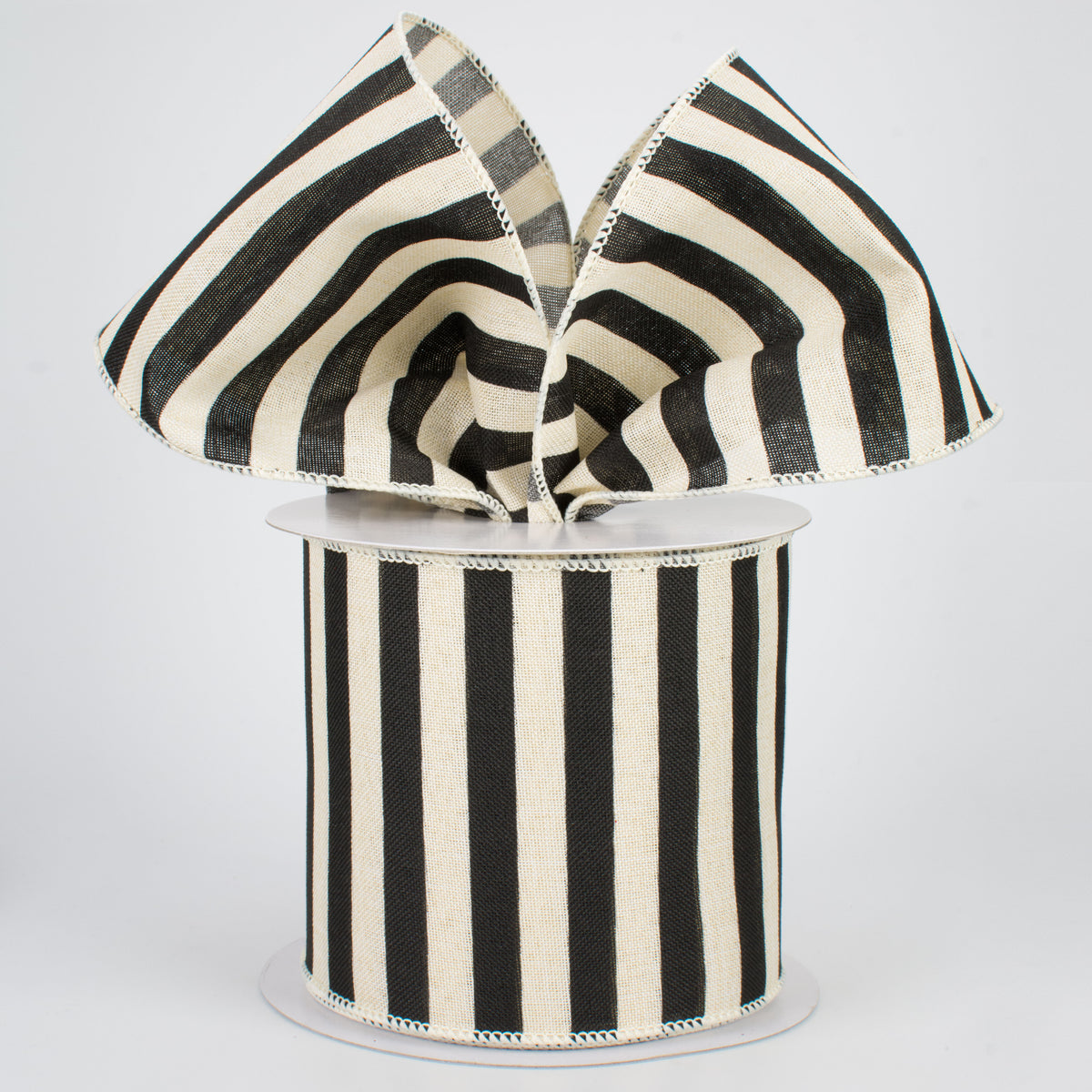 4" Medium Stripe Canvas Ribbon: Cream & Black (10 Yards) Lifestyle Photo