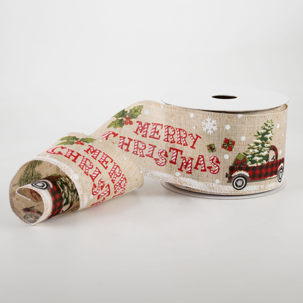 2.5" Merry Christmas Buffalo Plaid Truck Ribbon (10 Yards) Lifestyle Photo