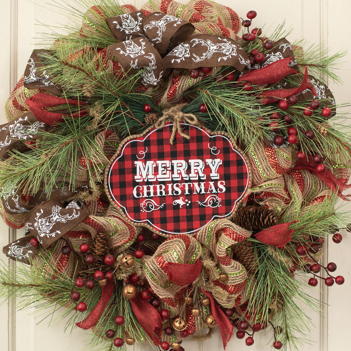 9" Merry Christmas Ornament: Buffalo Plaid Lifestyle Photo