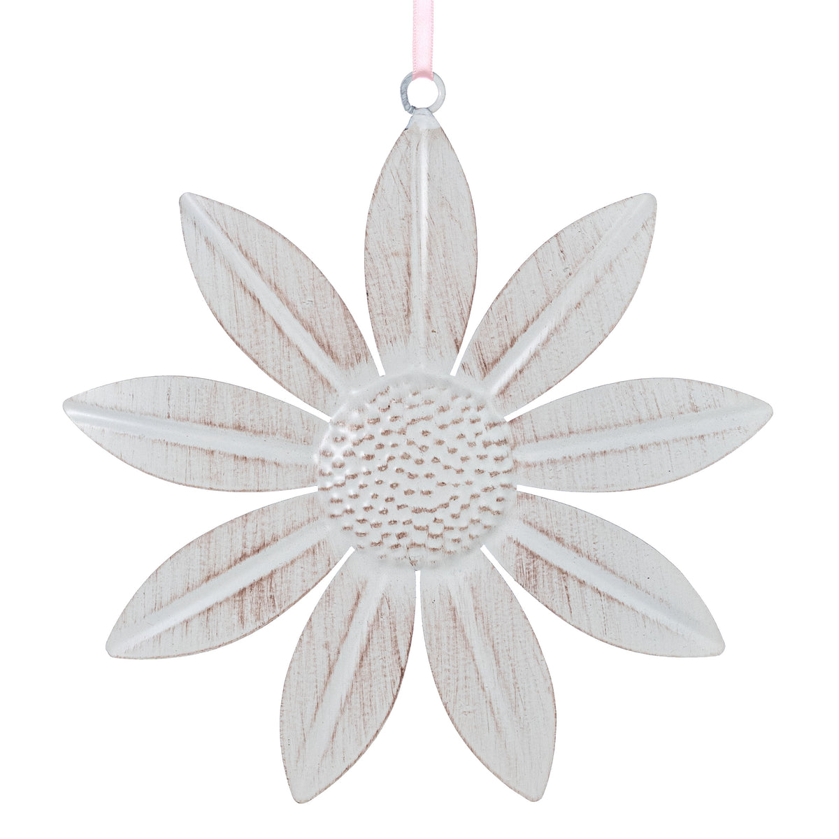 9" Metal Daisy Ornament: Distressed Cream Item Number: 29135