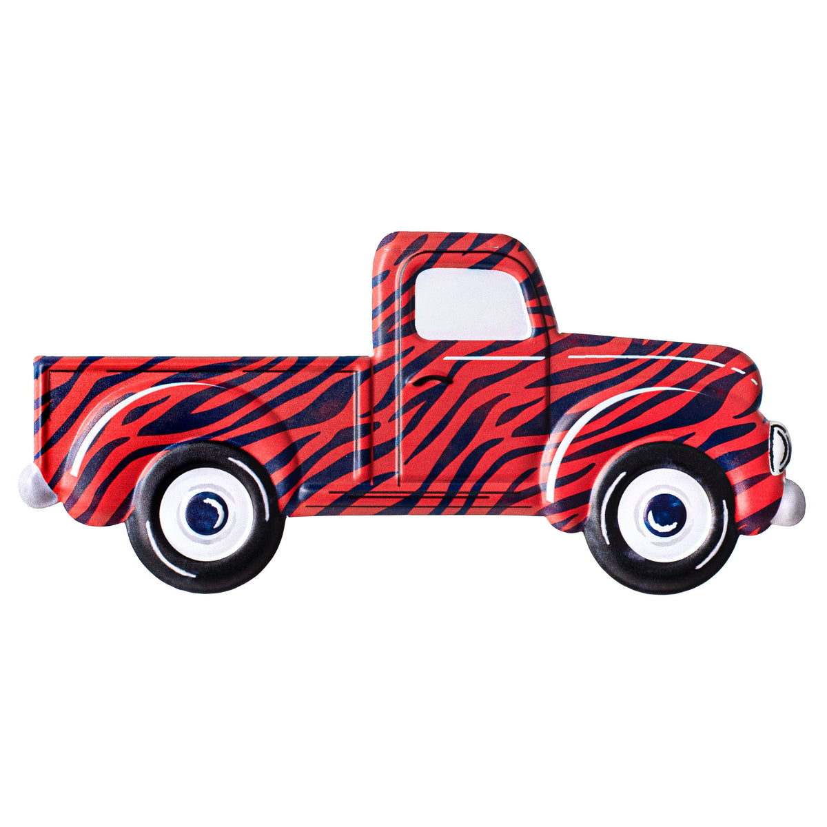 12" Metal Embossed Hanger: Navy & Orange Animal Stripe Truck Item Number: MD078353