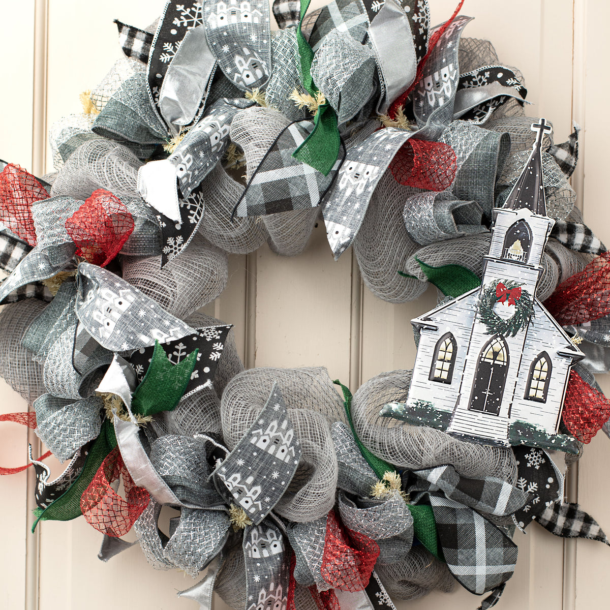 12" Metal Embossed Hanger: Winter Church Lifestyle Photo