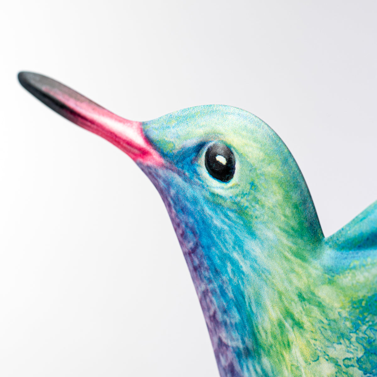 12" Metal Embossed Sign: Green & Pink Hummingbird detail photo 3