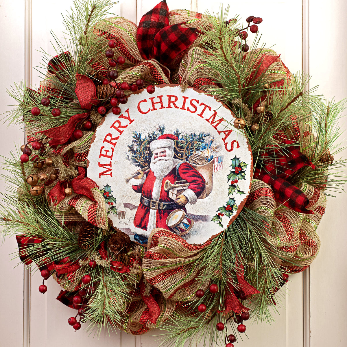 12" Metal Sign: Antique Santa With Gifts Lifestyle Photo