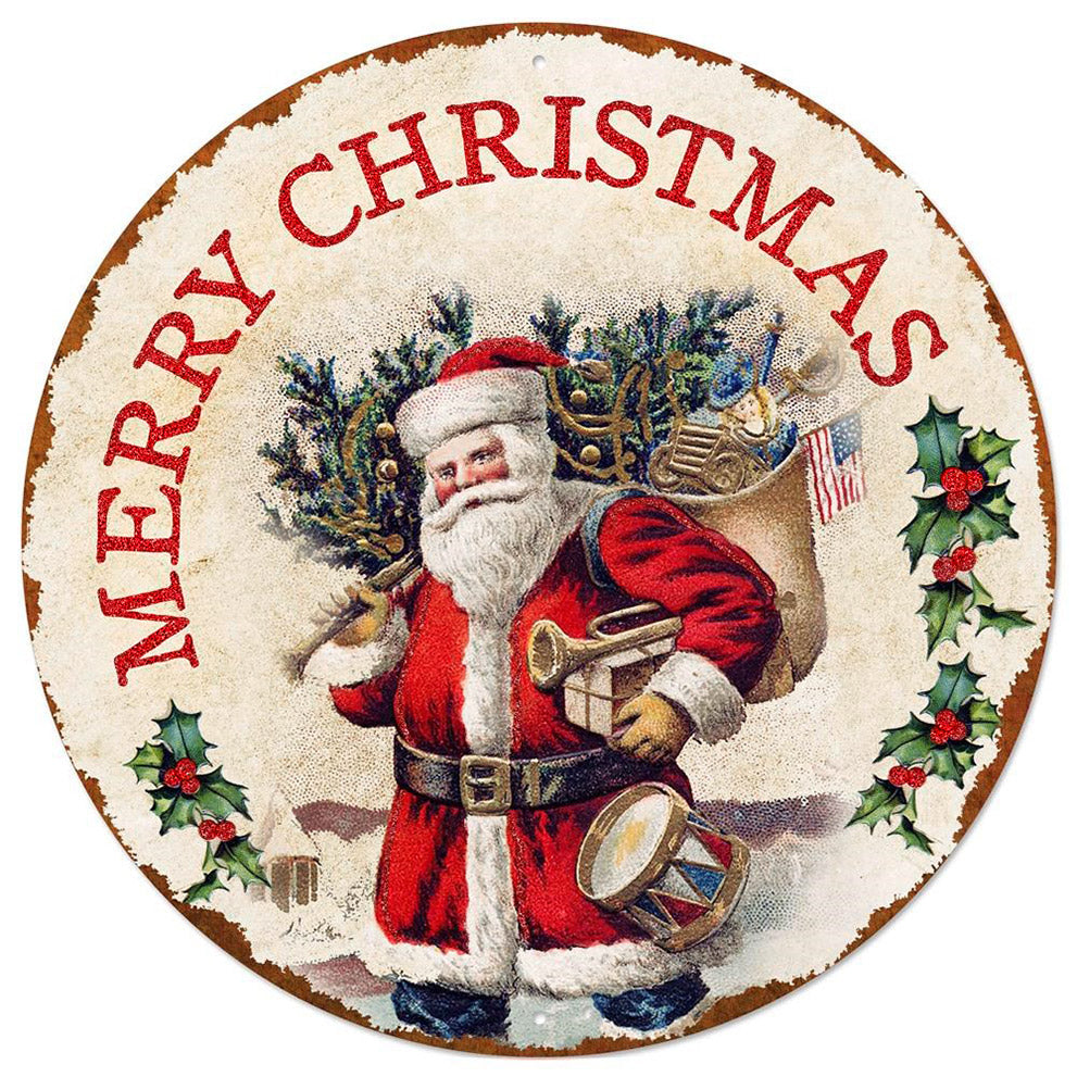 12" Metal Sign: Antique Santa With Gifts Item Number: MD0741